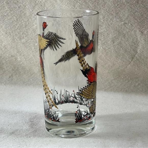Vntg Libbey Highball Glass Red Ring Neck Pheasants Hunting Barware Game Bird - Picture 5 of 8